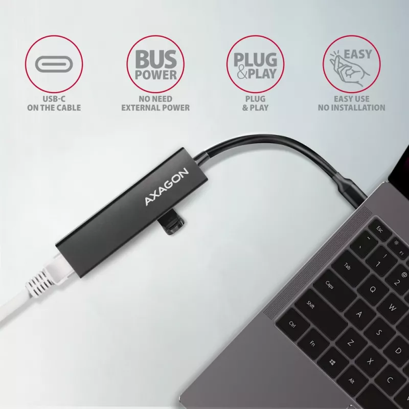 USB-C šakotuvas Axagon HMC-GL3A 3x USB-A Gbit-LAN juodas