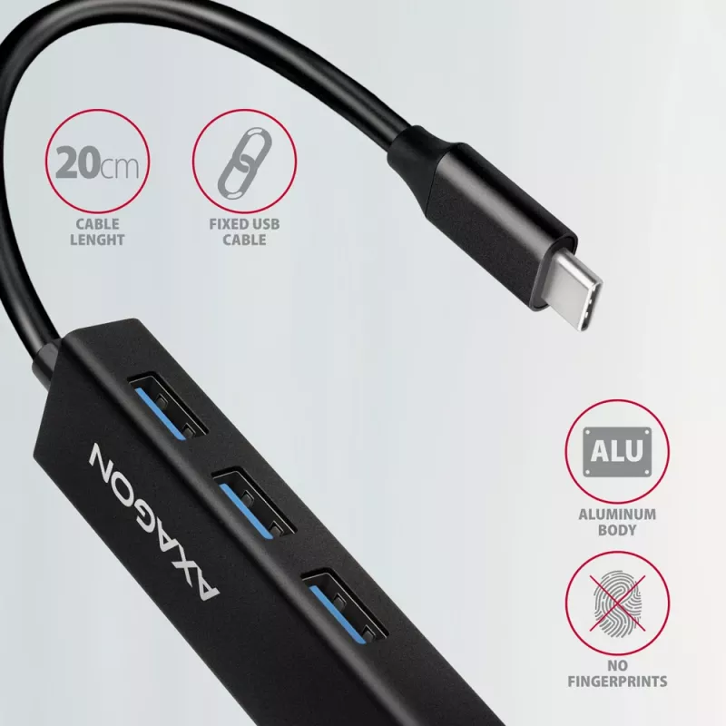 USB-C šakotuvas Axagon HMC-GL3A 3x USB-A Gbit-LAN juodas