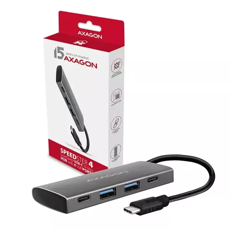 AXAGON HMC-4G2, USB-C 3.2 Gen 2 10 Gb/s šakotuvas, 2x USB-A + 2x USB-C prievadai, USB-C kabelis 13 cm
