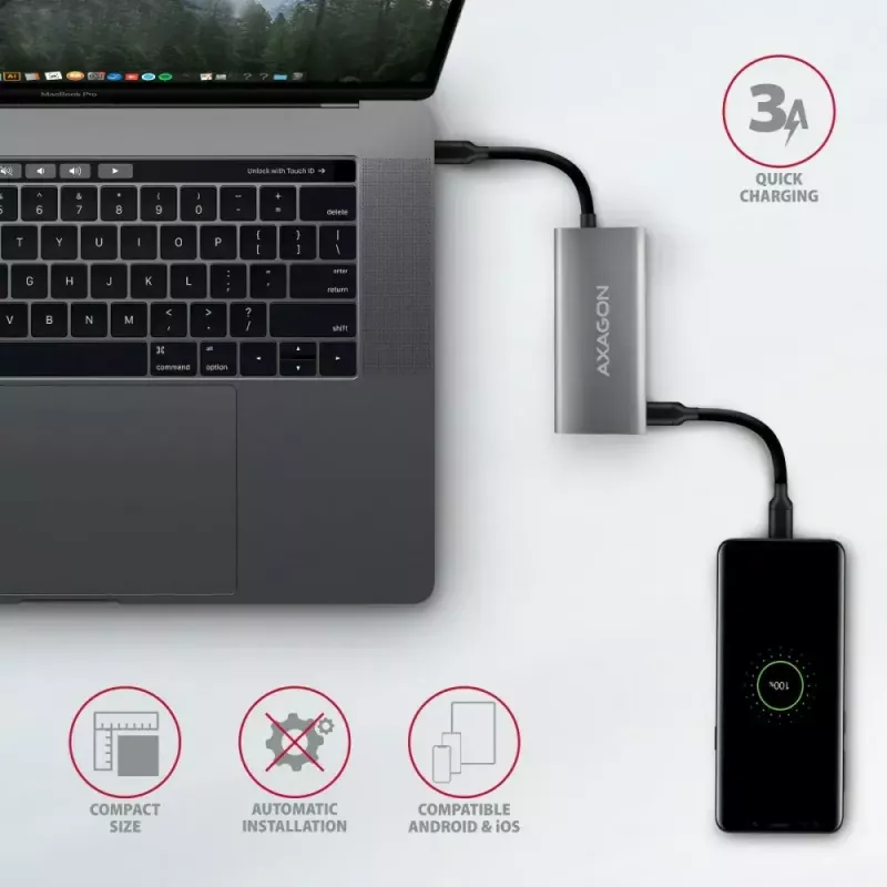 AXAGON HMC-4G2, USB-C 3.2 Gen 2 10 Gb/s šakotuvas, 2x USB-A + 2x USB-C prievadai, USB-C kabelis 13 cm
