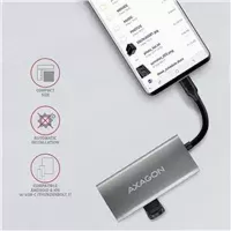 AXAGON HMC-4G2, USB-C 3.2 Gen 2 10 Gb/s šakotuvas, 2x USB-A + 2x USB-C prievadai, USB-C kabelis 13 cm