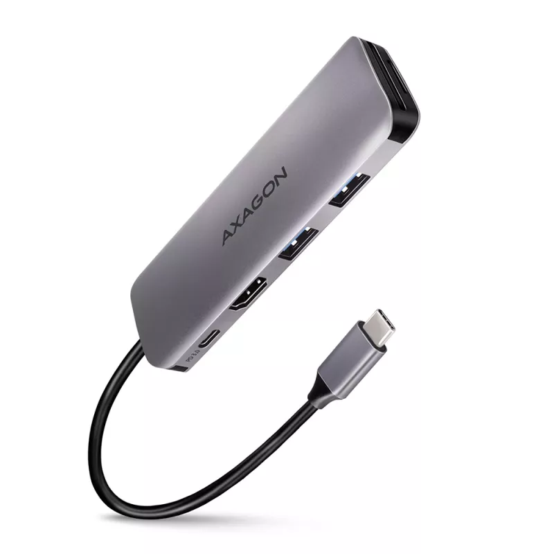 Axagon HMC-5 USB 3.2 Gen 1 hub, 2x USB-A, HDMI, SD/microSD, PD 100W, 20cm USB-C laidas
