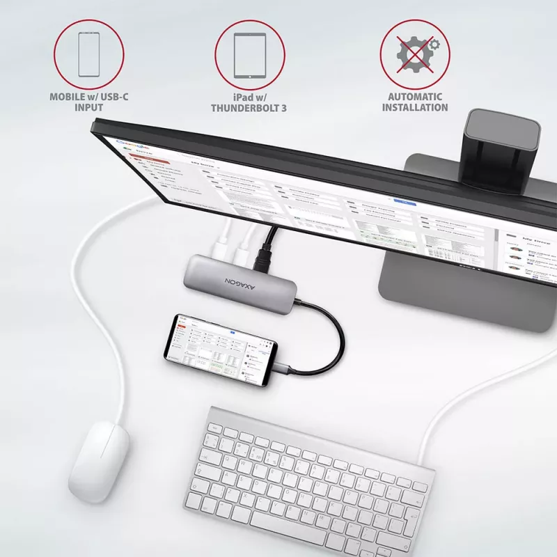Axagon HMC-5 USB 3.2 Gen 1 hub, 2x USB-A, HDMI, SD/microSD, PD 100W, 20cm USB-C laidas