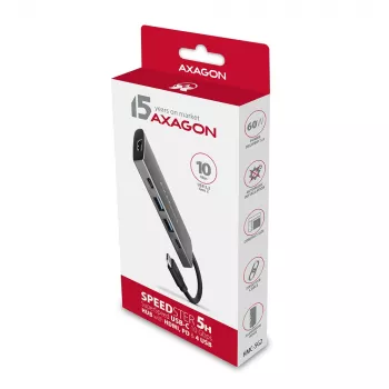 Axagon HMC-5G2 USB 10Gbps hub, 2x USB-A, 2x USB-C, HDMI 4k/60Hz, PD 100W, USB-C kabelis
