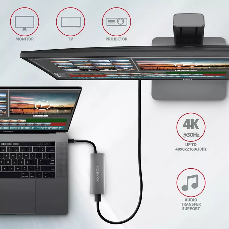 Axagon HMC-5G2 USB 10Gbps hub, 2x USB-A, 2x USB-C, HDMI 4k/60Hz, PD 100W, USB-C kabelis