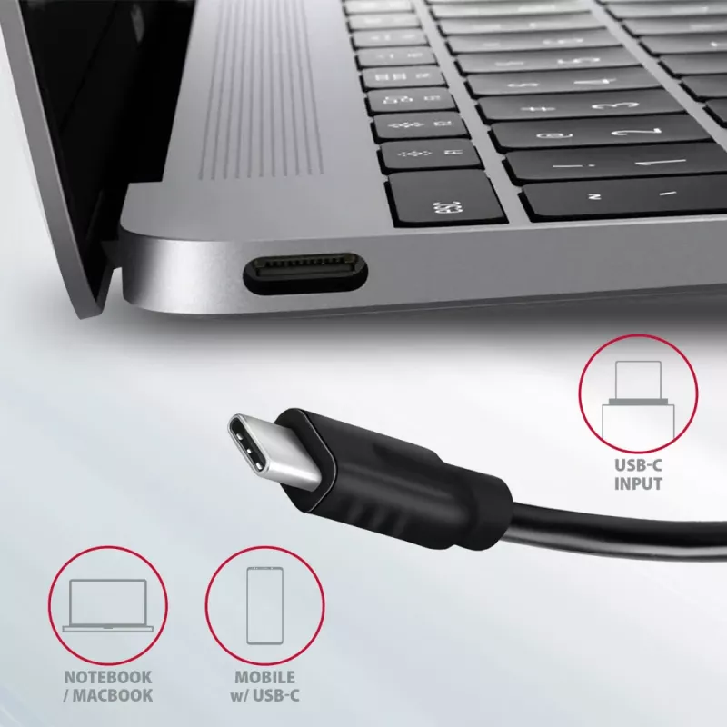 Axagon HMC-5G2 USB 10Gbps hub, 2x USB-A, 2x USB-C, HDMI 4k/60Hz, PD 100W, USB-C kabelis