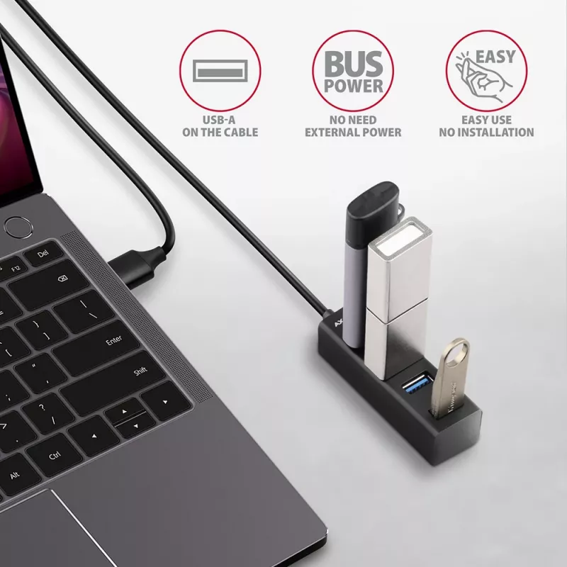Axagon HUE-M1AL 4x USB 3.2 Gen 1 MINI centras, metalinis, 1,2 m USB-A laidas