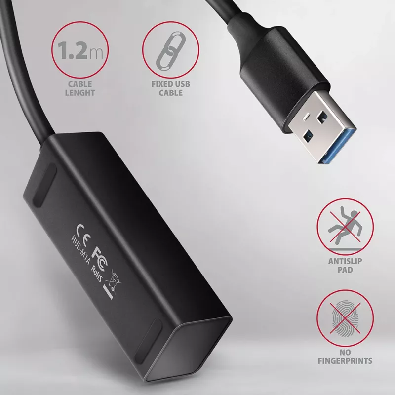 Axagon HUE-M1AL 4x USB 3.2 Gen 1 MINI centras, metalinis, 1,2 m USB-A laidas