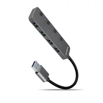 Axagon HUE-MSA SuperSpeed USB-A jungiklio šakotuvas 4x USB 3.0 aktyvus - 20 cm juodas USB 3.2 Gen 1 (3.1 Gen 1) Type-A 5000 Mbit/s pilkas
