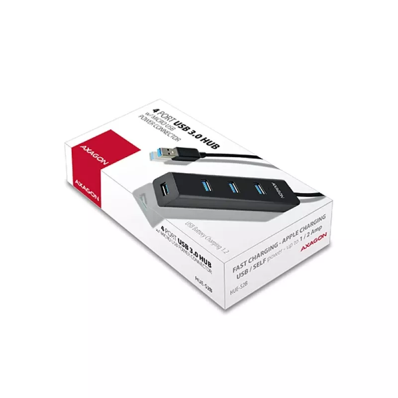 Axagon HUE-S2B 4x USB 3.0 ĮKROVIMO šakotuvas, maitinimas micro USB