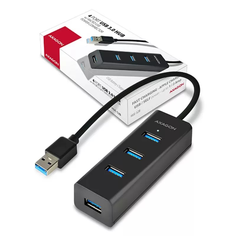 Axagon HUE-S2B 4x USB 3.0 ĮKROVIMO šakotuvas, maitinimas micro USB
