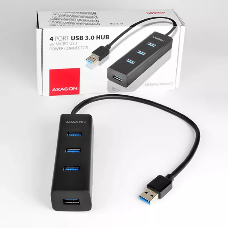 Axagon HUE-S2B 4x USB 3.0 ĮKROVIMO šakotuvas, maitinimas micro USB