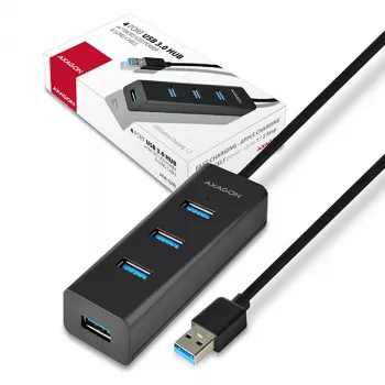 Axagon HUE-S2BL 4x USB 3.0 ĮKROVIMO šakotuvas su 1,2 m kabeliu, maitinimo mikro USB