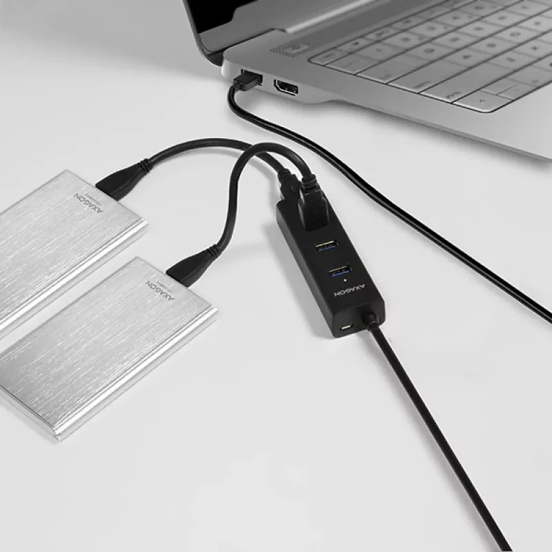 Axagon HUE-S2BL 4x USB 3.0 ĮKROVIMO šakotuvas su 1,2 m kabeliu, maitinimo mikro USB