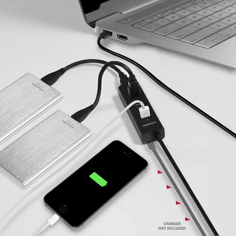 Axagon HUE-S2BL 4x USB 3.0 ĮKROVIMO šakotuvas su 1,2 m kabeliu, maitinimo mikro USB