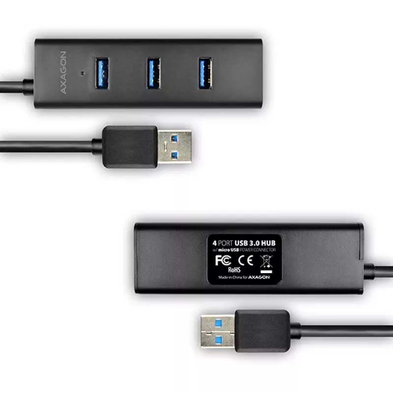 Axagon HUE-S2BL 4x USB 3.0 ĮKROVIMO šakotuvas su 1,2 m kabeliu, maitinimo mikro USB