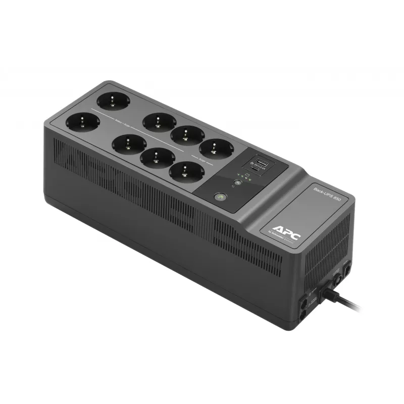 APC Back-UPS BE850G2-GR - Avarinis maitinimo šaltinis 8 lizdai, 850VA, 2 USB įkrovikliai, 1 USB duomenų prievadas