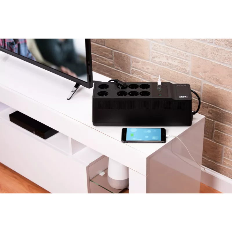 APC Back-UPS BE850G2-GR - Avarinis maitinimo šaltinis 8 lizdai, 850VA, 2 USB įkrovikliai, 1 USB duomenų prievadas