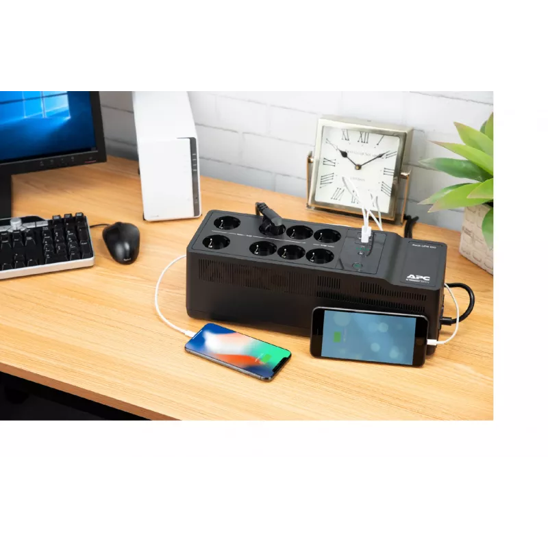 APC Back-UPS BE850G2-GR - Avarinis maitinimo šaltinis 8 lizdai, 850VA, 2 USB įkrovikliai, 1 USB duomenų prievadas