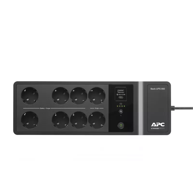 APC Back-UPS BE850G2-GR - Avarinis maitinimo šaltinis 8 lizdai, 850VA, 2 USB įkrovikliai, 1 USB duomenų prievadas