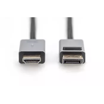 DIGITUS DP į HDMI laidas su LED 4K/30Hz, 2m aliuminio korpusas, auksu dengti kontaktai, palaiko 4K/30Hz