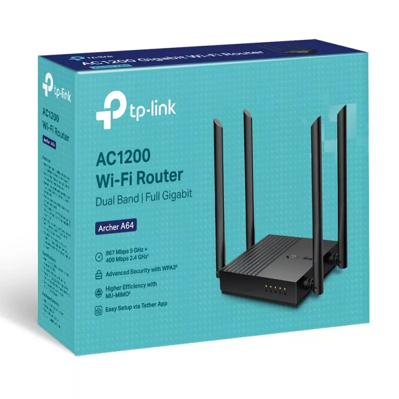TP-Link ARCHER A64 belaidis maršrutizatorius Gigabit Ethernet dviejų juostų (2,4 GHz / 5 GHz) Juoda