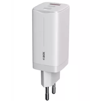IBOX mobiliojo įrenginio įkroviklis ILUC65W, 65 W, 2x USB-C + 1x USB-A, baltas, 1,5 m kabelis