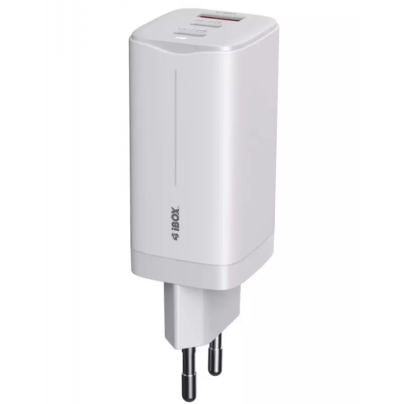 IBOX mobiliojo įrenginio įkroviklis ILUC65W, 65 W, 2x USB-C + 1x USB-A, baltas, 1,5 m kabelis