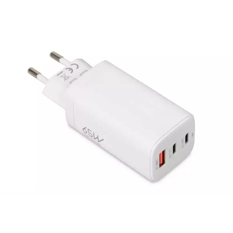 IBOX mobiliojo įrenginio įkroviklis ILUC65W, 65 W, 2x USB-C + 1x USB-A, baltas, 1,5 m kabelis