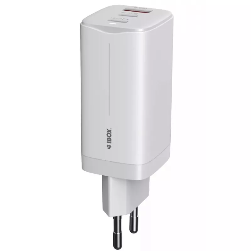 IBOX mobiliojo įrenginio įkroviklis ILUC65W, 65 W, 2x USB-C + 1x USB-A, baltas, 1,5 m kabelis