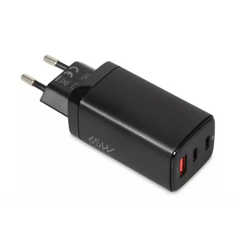 Kintamosios srovės mobiliesiems įrenginiams skirtas įkroviklis IBOX ILUC65B — 65 W, 3x USB (2x USB‑A Gen1, 1x USB‑C), juodas, 100–240 V