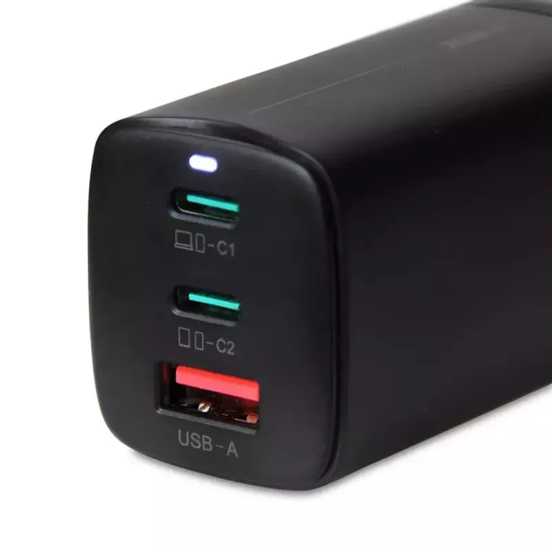Kintamosios srovės mobiliesiems įrenginiams skirtas įkroviklis IBOX ILUC65B — 65 W, 3x USB (2x USB‑A Gen1, 1x USB‑C), juodas, 100–240 V