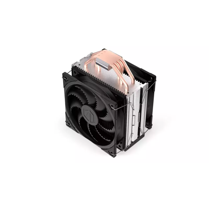 Aušintuvas ENDORFY Fera 5 Dual Fan — 2x 120 mm PWM ventiliatoriai, 4 šilumos vamzdeliai, TDP 220 W, suderinamas su LGA 2011 ir daugeliu lizdų, juodas