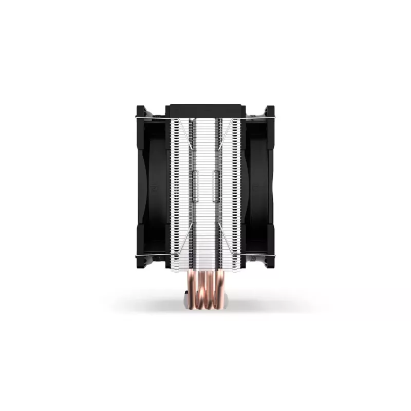 Aušintuvas ENDORFY Fera 5 Dual Fan — 2x 120 mm PWM ventiliatoriai, 4 šilumos vamzdeliai, TDP 220 W, suderinamas su LGA 2011 ir daugeliu lizdų, juodas