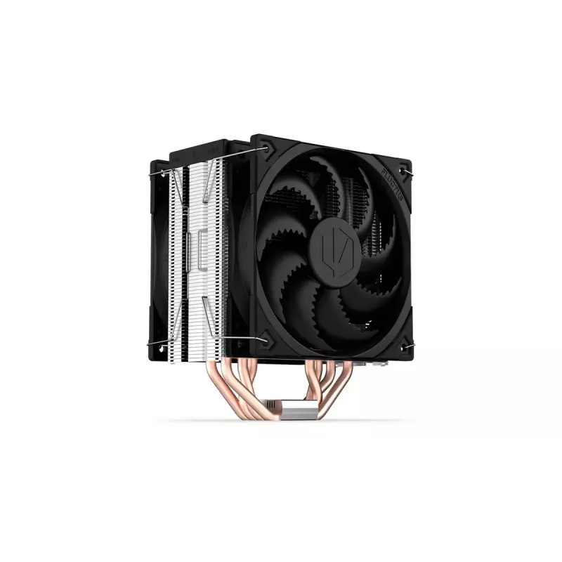Aušintuvas ENDORFY Fera 5 Dual Fan — 2x 120 mm PWM ventiliatoriai, 4 šilumos vamzdeliai, TDP 220 W, suderinamas su LGA 2011 ir daugeliu lizdų, juodas