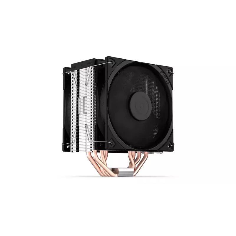 Aušintuvas ENDORFY Fera 5 Dual Fan — 2x 120 mm PWM ventiliatoriai, 4 šilumos vamzdeliai, TDP 220 W, suderinamas su LGA 2011 ir daugeliu lizdų, juodas