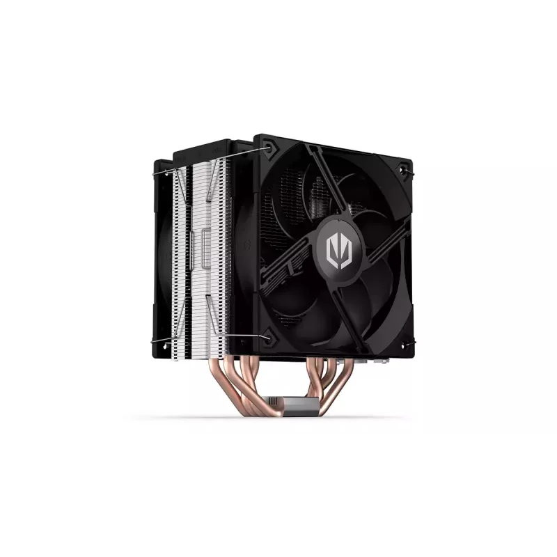 Aušintuvas ENDORFY Fera 5 Dual Fan — 2x 120 mm PWM ventiliatoriai, 4 šilumos vamzdeliai, TDP 220 W, suderinamas su LGA 2011 ir daugeliu lizdų, juodas