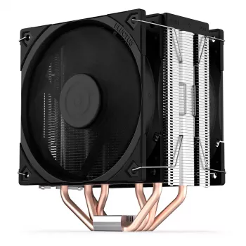 Aušintuvas ENDORFY Fera 5 Dual Fan — 2x 120 mm PWM ventiliatoriai, 4 šilumos vamzdeliai, TDP 220 W, suderinamas su LGA 2011 ir daugeliu lizdų, juodas