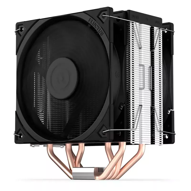 Aušintuvas ENDORFY Fera 5 Dual Fan — 2x 120 mm PWM ventiliatoriai, 4 šilumos vamzdeliai, TDP 220 W, suderinamas su LGA 2011 ir daugeliu lizdų, juodas