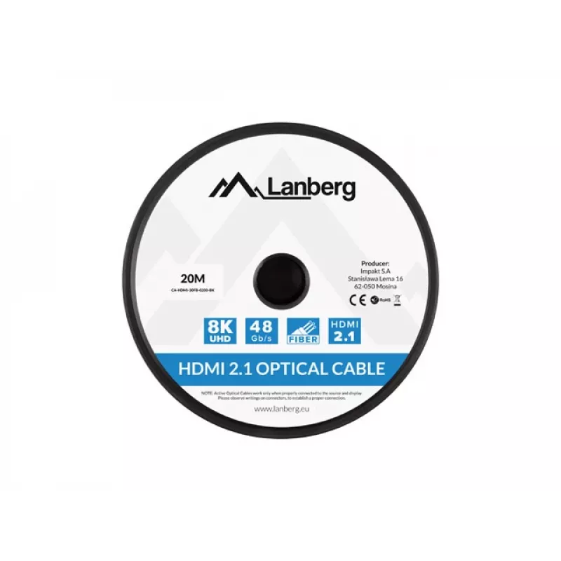 LANBERG HDMI laidas - M/m v2.1 optinis AOC - 20 m juodas