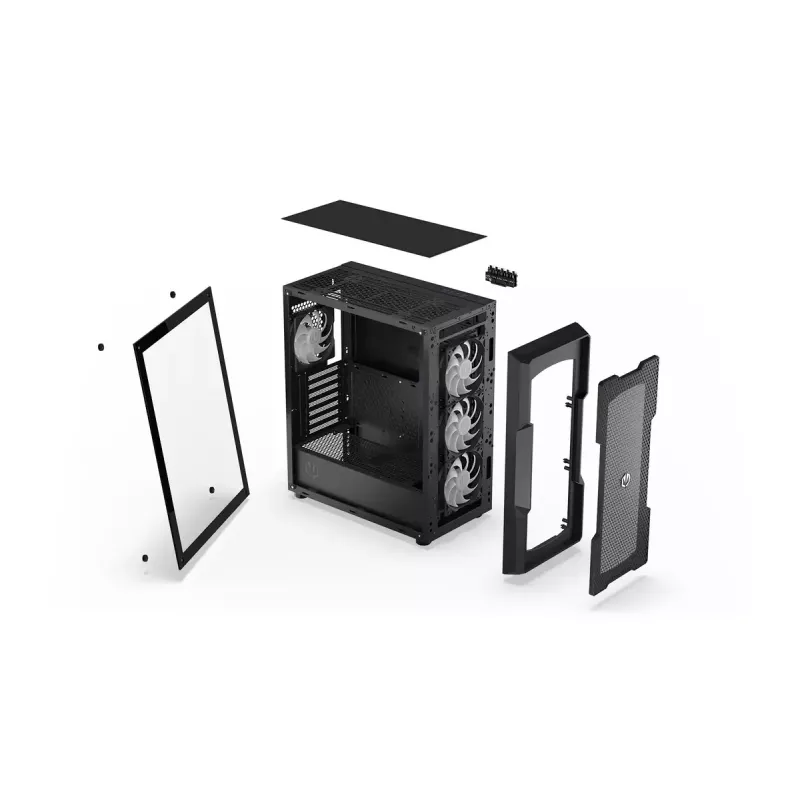 PC korpusas ENDORFY Regnum 400 ARGB Tower Black — ATX, grūdintas stiklas, ARGB, 3x120mm priekyje, 1x120mm gale, palaiko GPU 37 cm