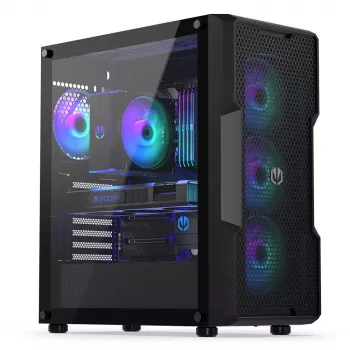 PC korpusas ENDORFY Regnum 400 ARGB Tower Black — ATX, grūdintas stiklas, ARGB, 3x120mm priekyje, 1x120mm gale, palaiko GPU 37 cm