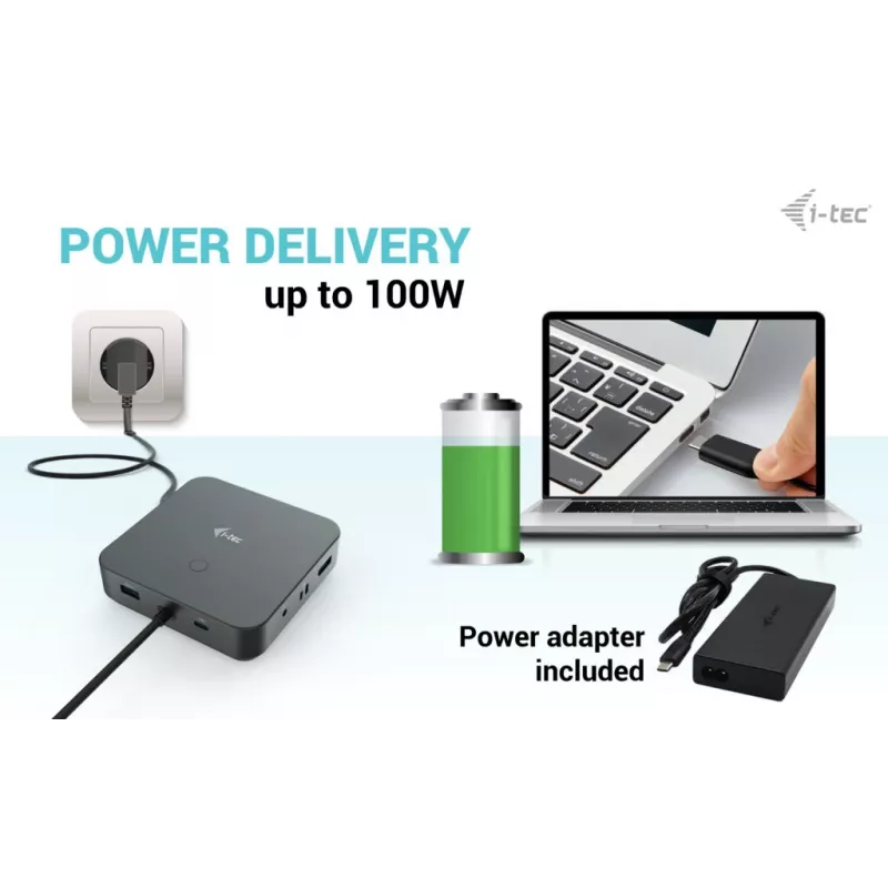 i-tec USB-C HDMI Dual DP Docking Station su Power Delivery 100 W ir universaliu įkrovikliu 100 W