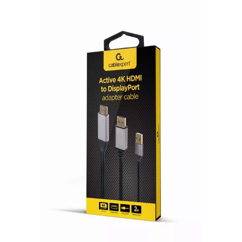 GEMBIRD Active 4K HDMI Vyriškas į DisplayPort Vyrišką Adapterio Kabelis, 2m - Juodas