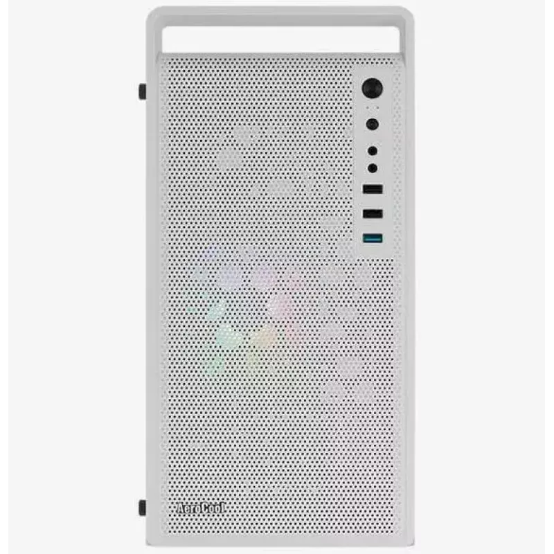 Kompiuterio korpusas AEROCOOL PGS CS-109-G-WT-v1 Mini Tower SPCC baltas — microATX, iki 26 cm GPU, FRGB, tinklinis priekis