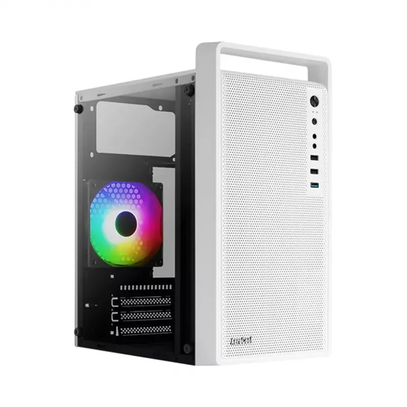 Kompiuterio korpusas AEROCOOL PGS CS-109-G-WT-v1 Mini Tower SPCC baltas — microATX, iki 26 cm GPU, FRGB, tinklinis priekis