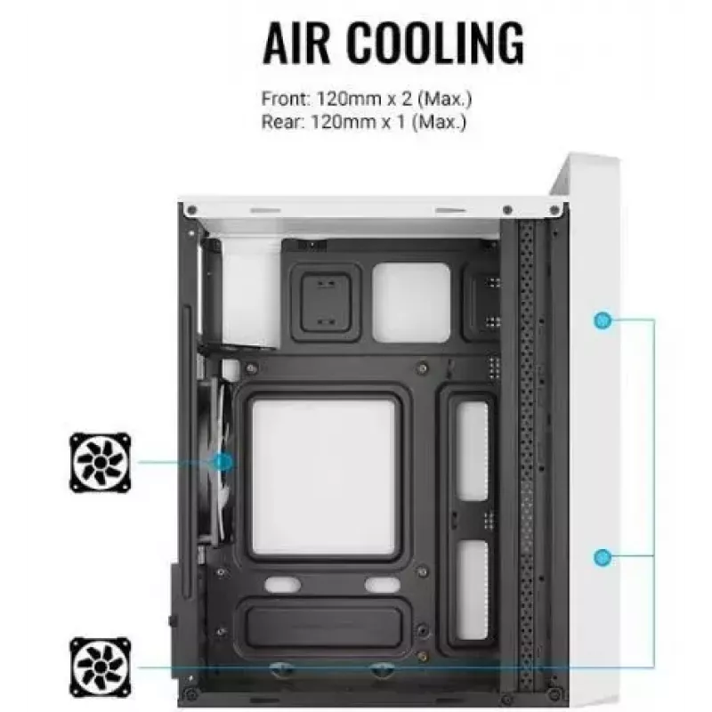 Kompiuterio korpusas AEROCOOL PGS CS-109-G-WT-v1 Mini Tower SPCC baltas — microATX, iki 26 cm GPU, FRGB, tinklinis priekis