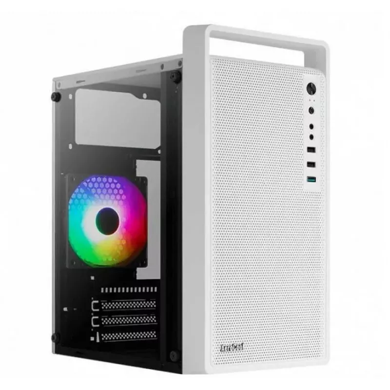 Kompiuterio korpusas AEROCOOL PGS CS-109-G-WT-v1 Mini Tower SPCC baltas — microATX, iki 26 cm GPU, FRGB, tinklinis priekis