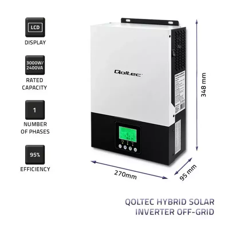 Hibridinis neprijungto tinklo saulės inverteris QOLTEC 3KVA 2,4kW 80A