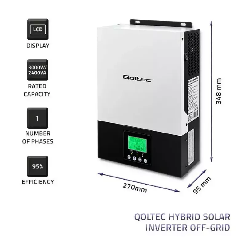 Hibridinis neprijungto tinklo saulės inverteris QOLTEC 3KVA 2,4kW 80A